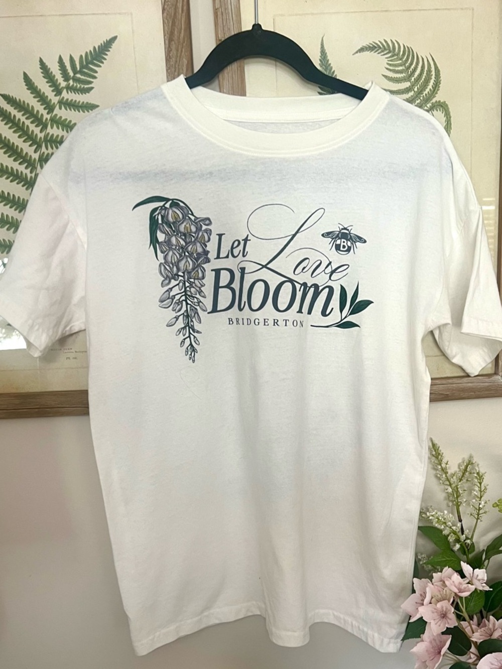 Women’s White Short Sleeve Tee - Bridgert🌼n Crewneck Let Love Bloom🌷🌸🪻🌹💐